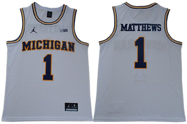 Men Michigan Wolverines #1 Matthews White NBA NCAA Jerseys